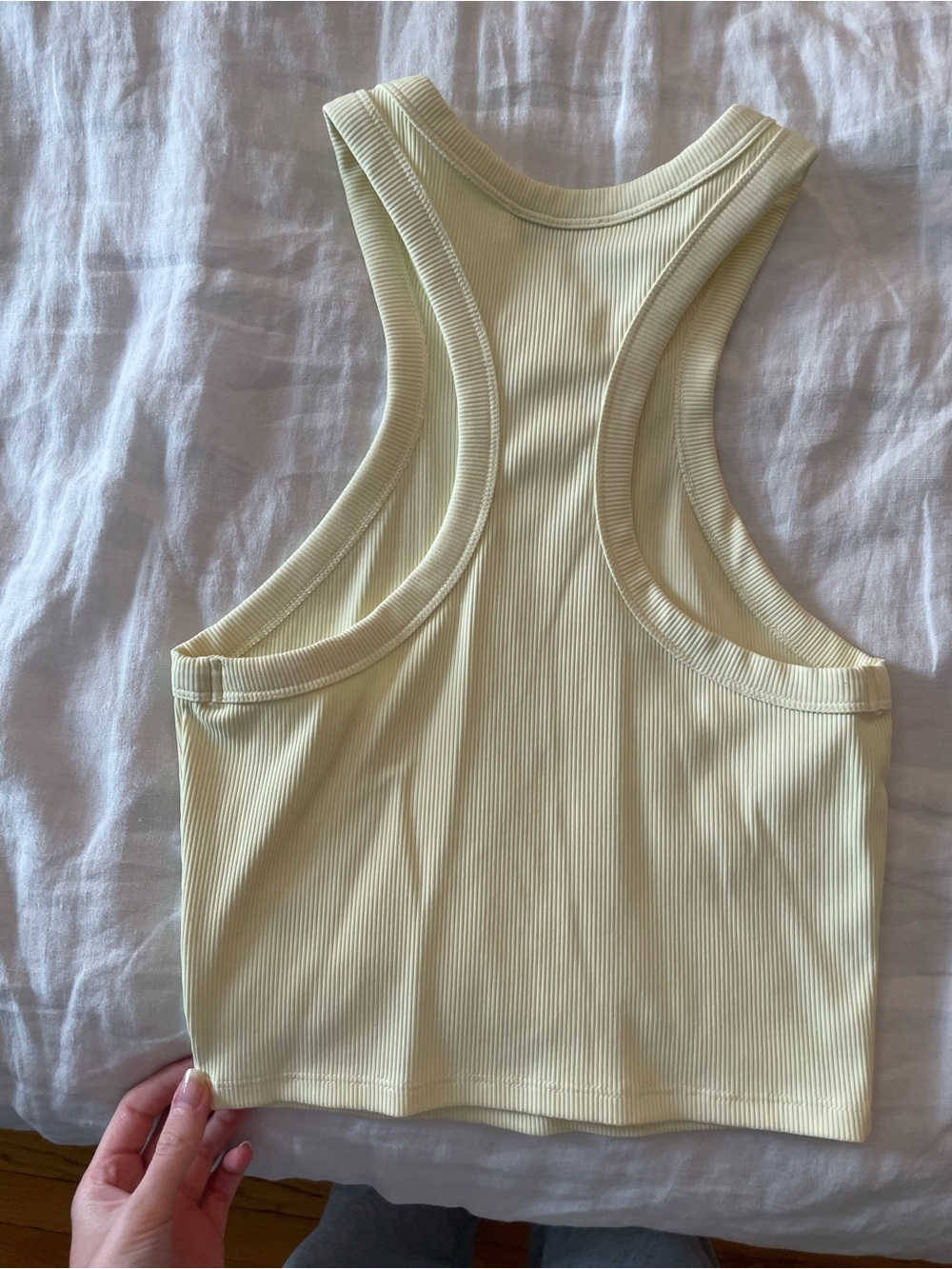 Babaton Butter Yellow Ribbed Racerback Crop Tank - Picture 2 of 2